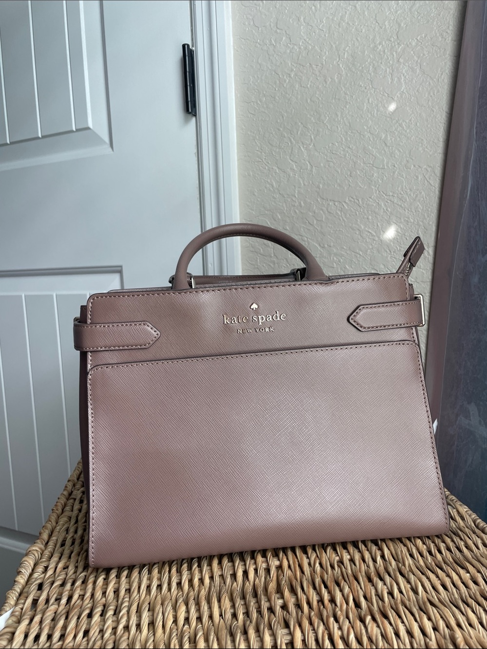 kate spade light brown Structured Leather Top-Handle Satchel